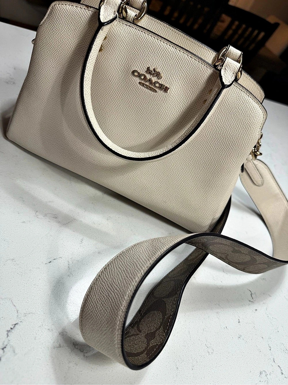 Coach Mini Lillie Carryall C8497 Chalk Ivory Khaki Signature Canvas Satchel Bag